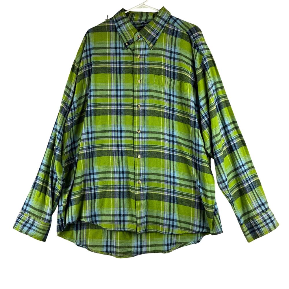 Ivy Crew Classics Button Down Shirt Men XXL Plaid Long Sleeve Casual Green Blue